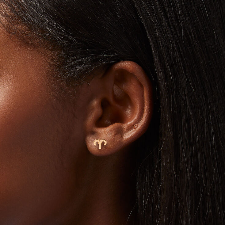 Gold Zodiac Stud Earrings - Aries,