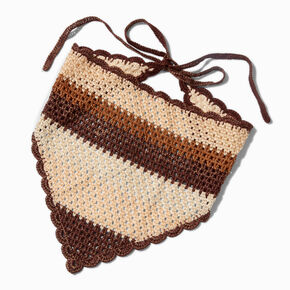 Brown Striped Crochet Headscarf,