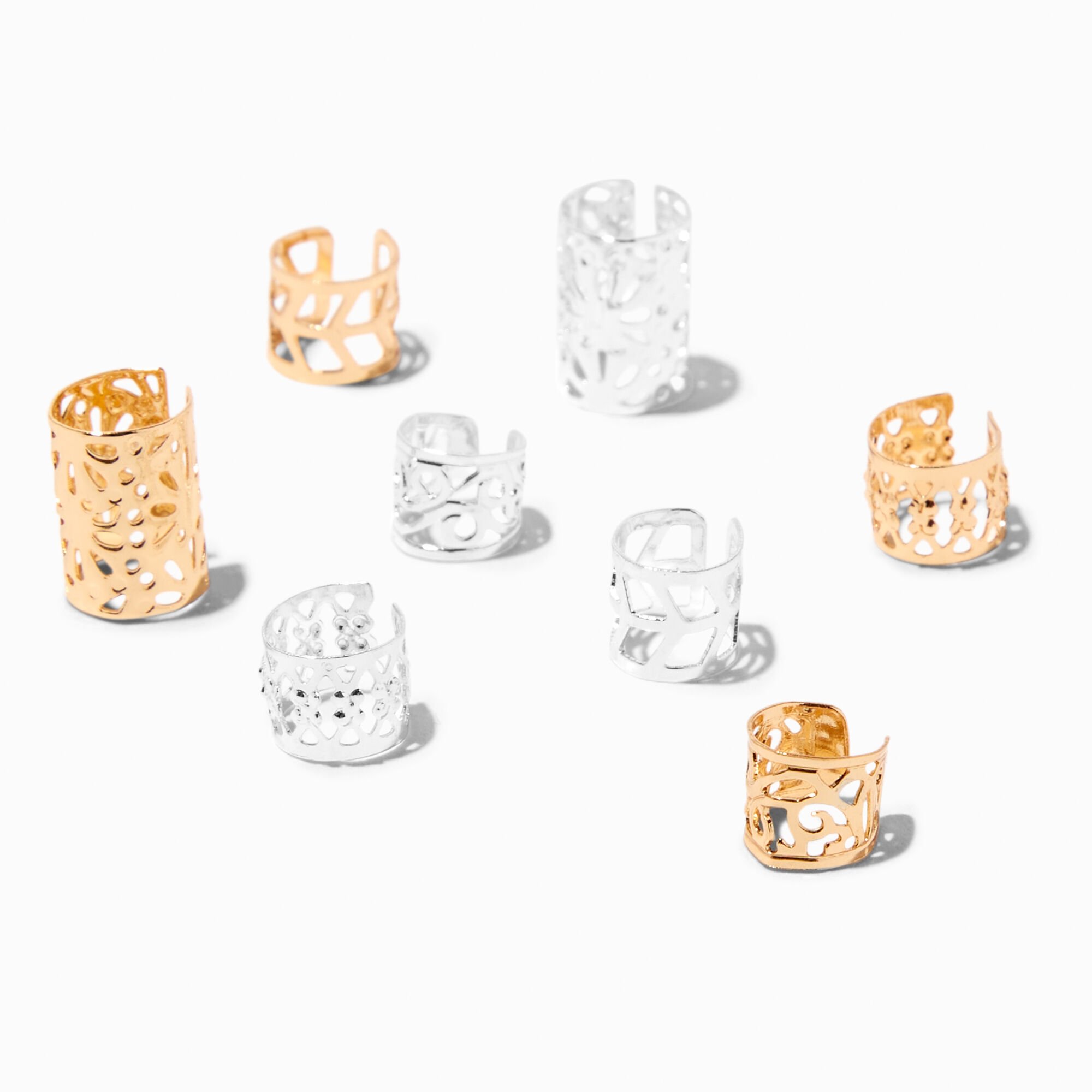 Silver & Gold Filigree Hair Cuffs - 8 Pack,