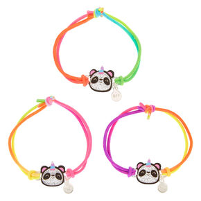 Lot de 3 bracelets d&rsquo;amiti&eacute; &eacute;lastiques motif panda &agrave; paillettes fluo,