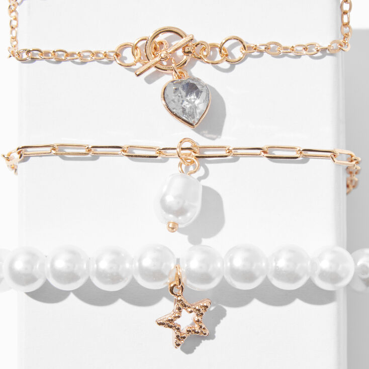 Claire&#39;s Club Gold Pearl Adjustable Bracelets - 3 Pack,