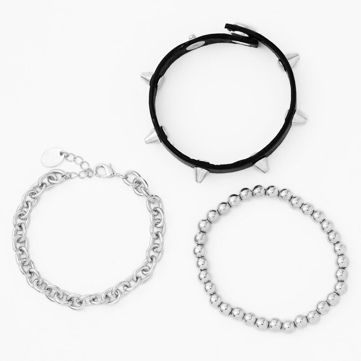 Spike, Beaded, &amp; Chain Bracelets - 3 Pack,
