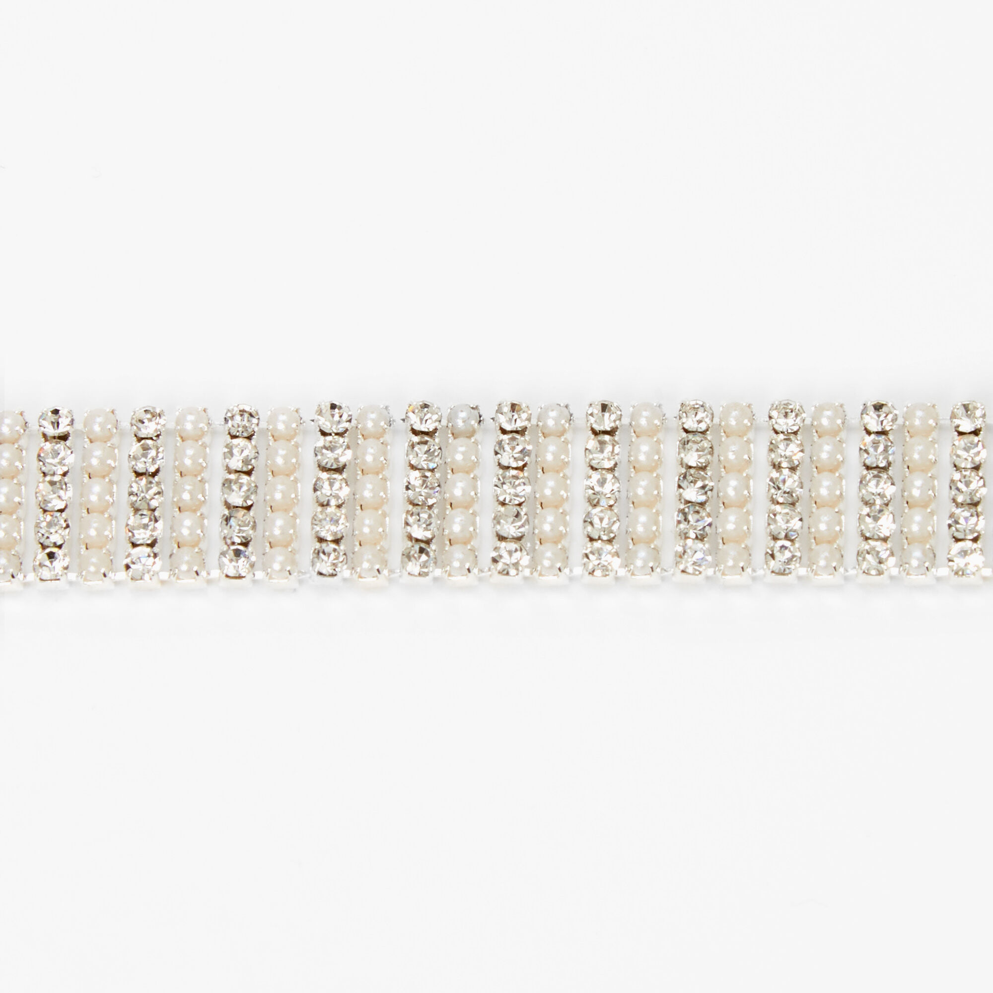 Silver Rhinestone Pearl Chain Bracelet,