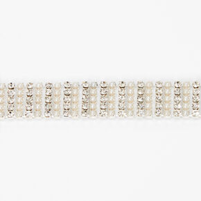 Silver-tone Rhinestone Pearl Chain Bracelet,