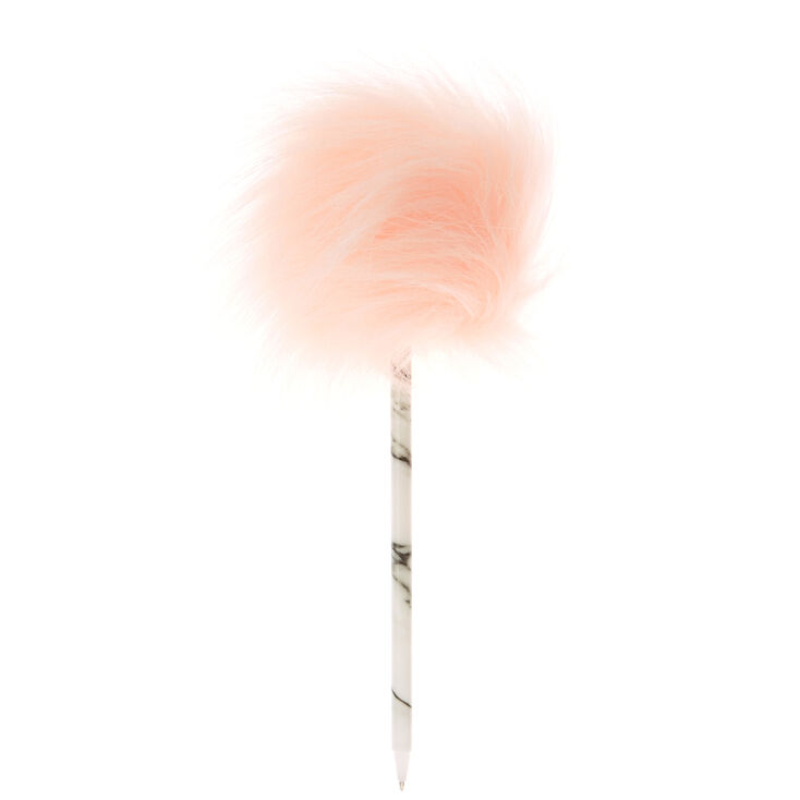 Stylo &agrave; pompon en fausse fourrure rose,