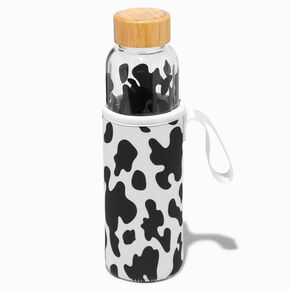Black &amp; White Cow Print Glass Water Bottle with Sleeve,