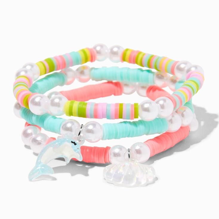 Claire&#39;s Club Sea Shell Fimo Clay Disc Stretch Bracelets - 3 Pack,