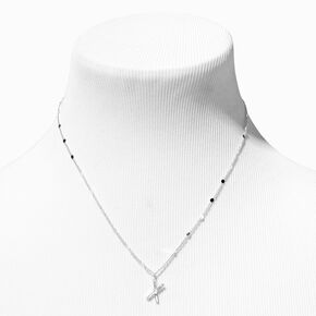 Silver-tone Half Stone Initial Pendant Necklace - X,