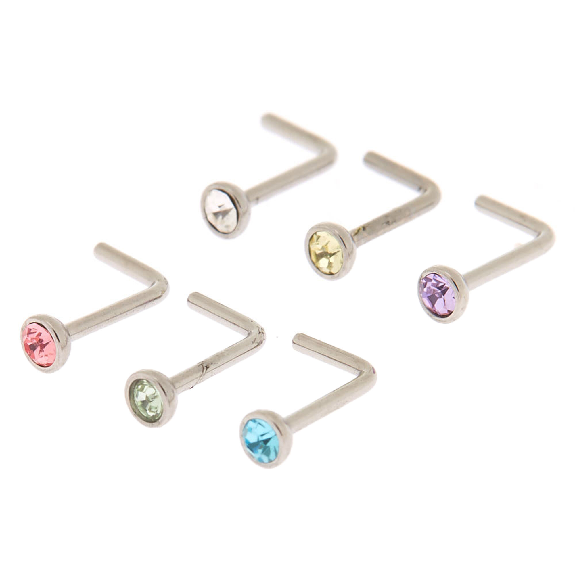 Silver 20G Pastel Stone Nose Studs - 6 Pack