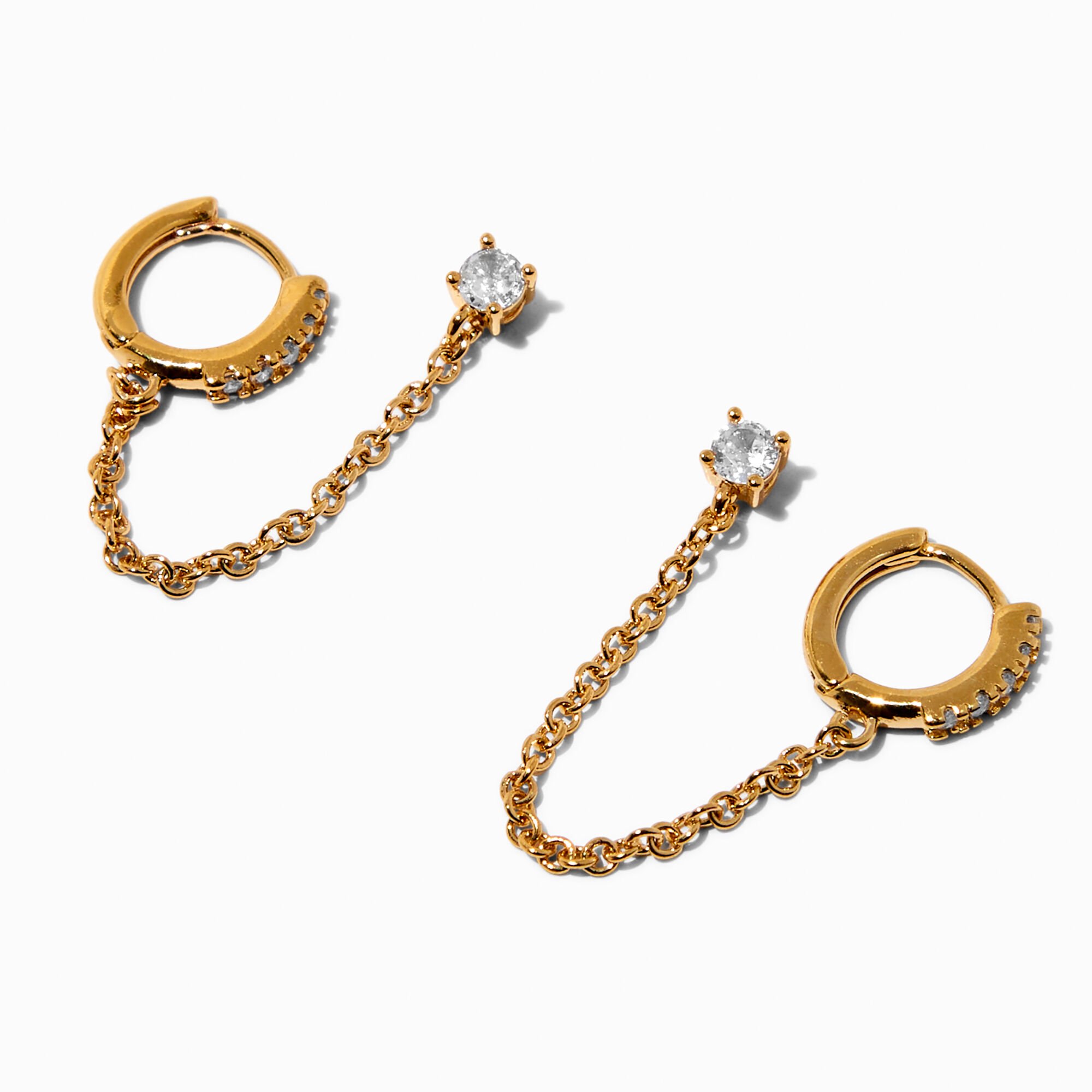 C LUXE by Claire's 18k Gold Plated Cubic Zirconia Pavé Connector Chain Earrings,