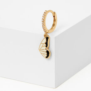 Gold 22G Enamel Butterfly Charm Cartilage Hoop Earring,