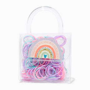 &Eacute;lastiques arc-en-ciel dans un sac arc-en-ciel de taille mini Claire&#39;s&nbsp;Club,