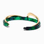 Bracelet manchette couleur dor&eacute;e ondul&eacute; et vert marbr&eacute;,