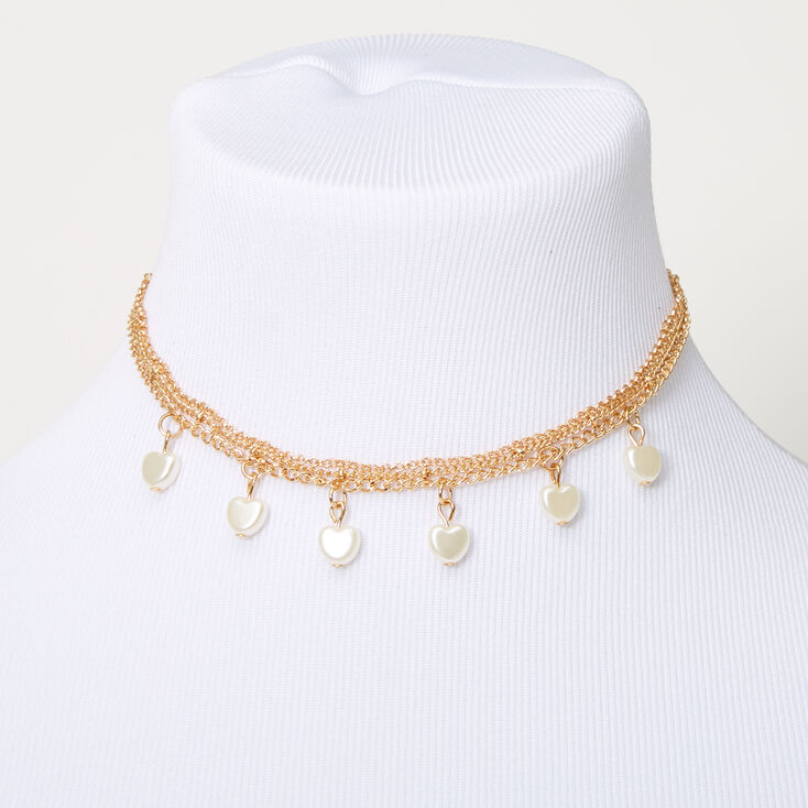 Claire&#39;s Club Gold Dangle Heart Pearl Necklace,