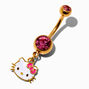 Hello Kitty&reg; Gold-tone Stainless Steel Pink Crystal Face Charm 14G Belly Bar,