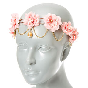 Gold Chain Blush Pink Flower Crown Headwrap,