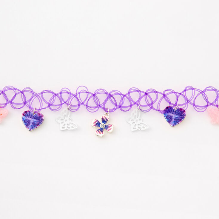 Hearts &amp; Butterflies Tattoo Choker Necklace - Purple,