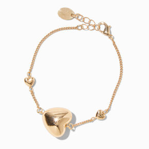 Gold-tone Puffy Heart Chain Bracelet,