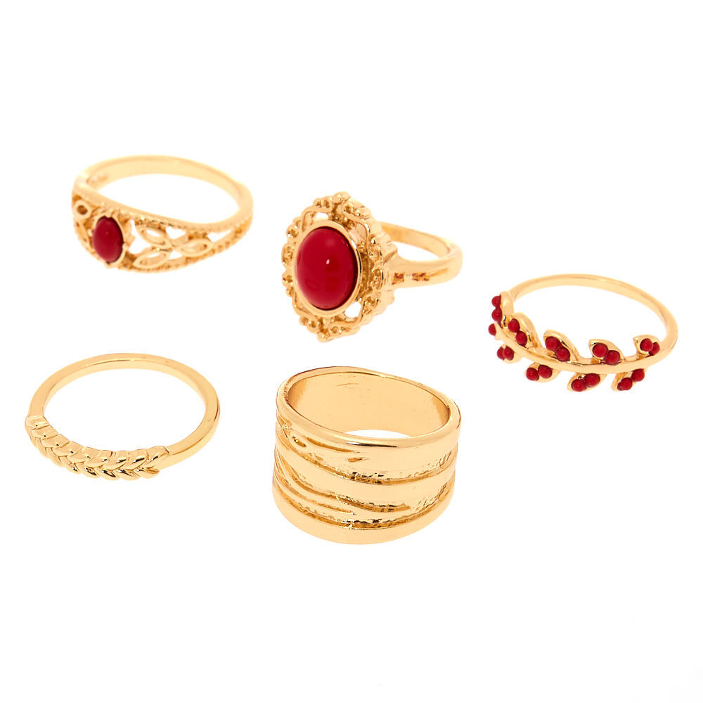 Gold Baroque Rings Red 5 Pack Claire s