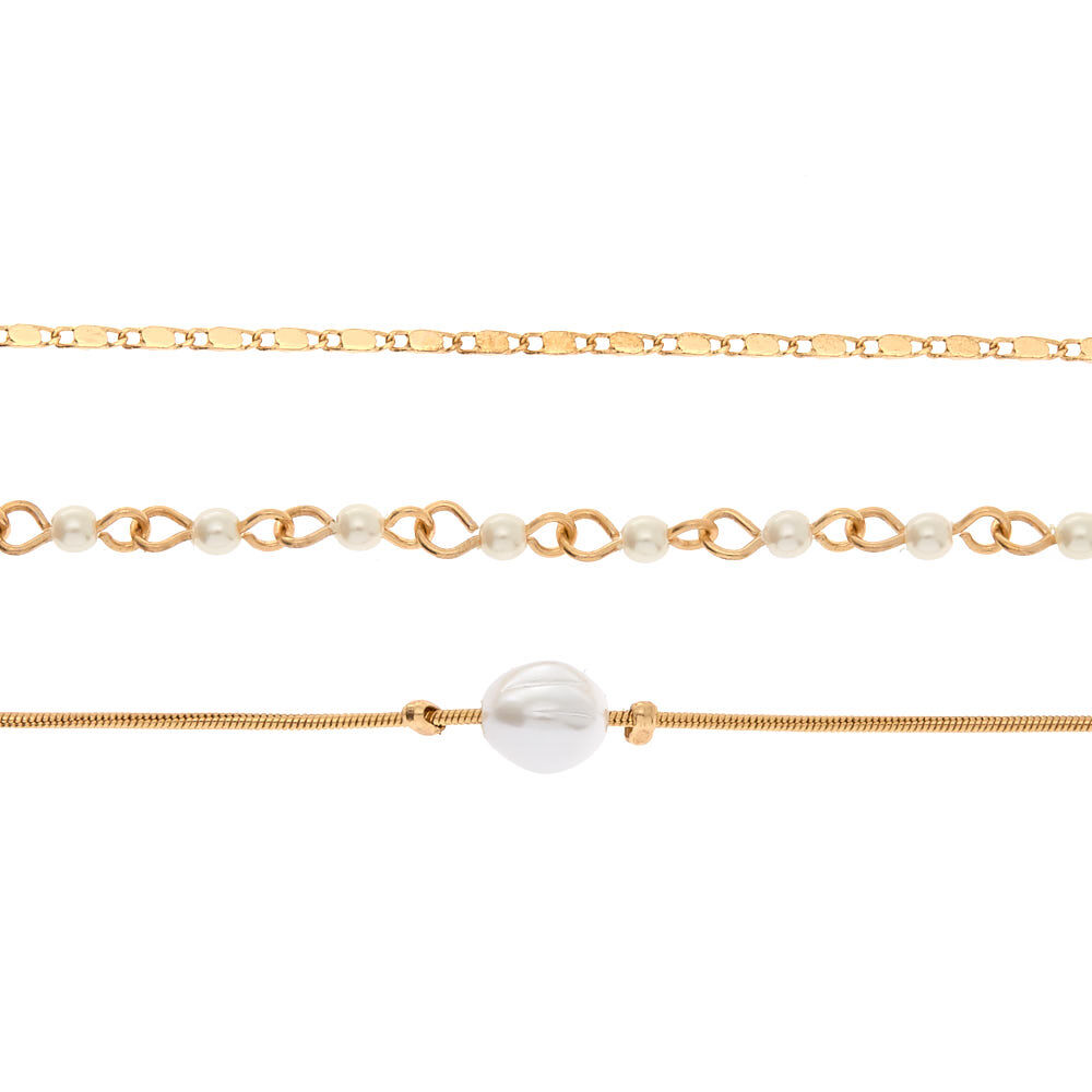 Gold Freshwater Pearl Choker Necklaces - 3 Pack,