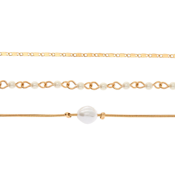 Gold Freshwater Pearl Choker Necklaces - 3 Pack,