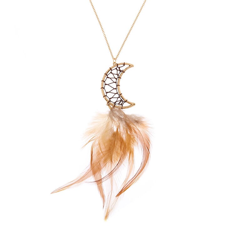 Claire's Long collier à pendentif attrape-rêves lune couleur doré