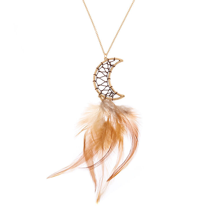 Claire's Long collier à pendentif attrape-rêves lune couleur doré