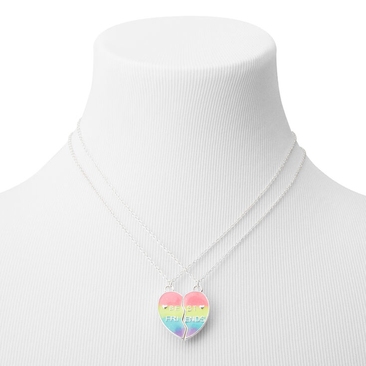 Best Friends Rainbow Striped Heart Pendant Necklaces - 2 Pack,