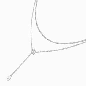 Silver-tone Pearl Drop Chain Y-Neck Multi Strand Necklace,