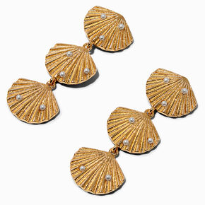 Gold-tone Pearl Embellished Seashell 2.5&quot; Linear Drop Earrings ,