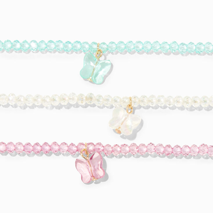 Pastel Butterfly Beaded Stretch Bracelets - 3 Pack,