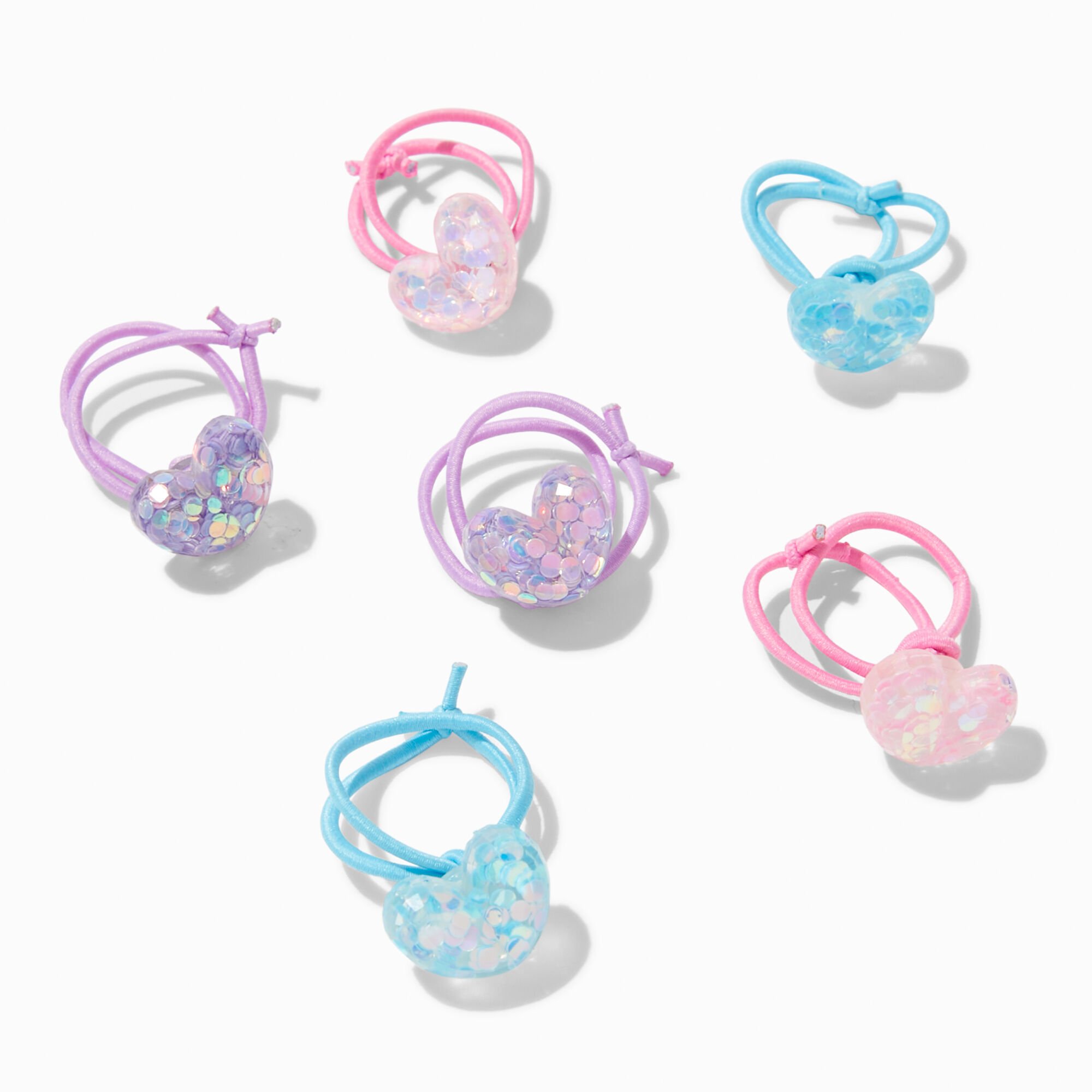 Claire's Club Pastel Heart Charm Hair Ties - 6 Pack,