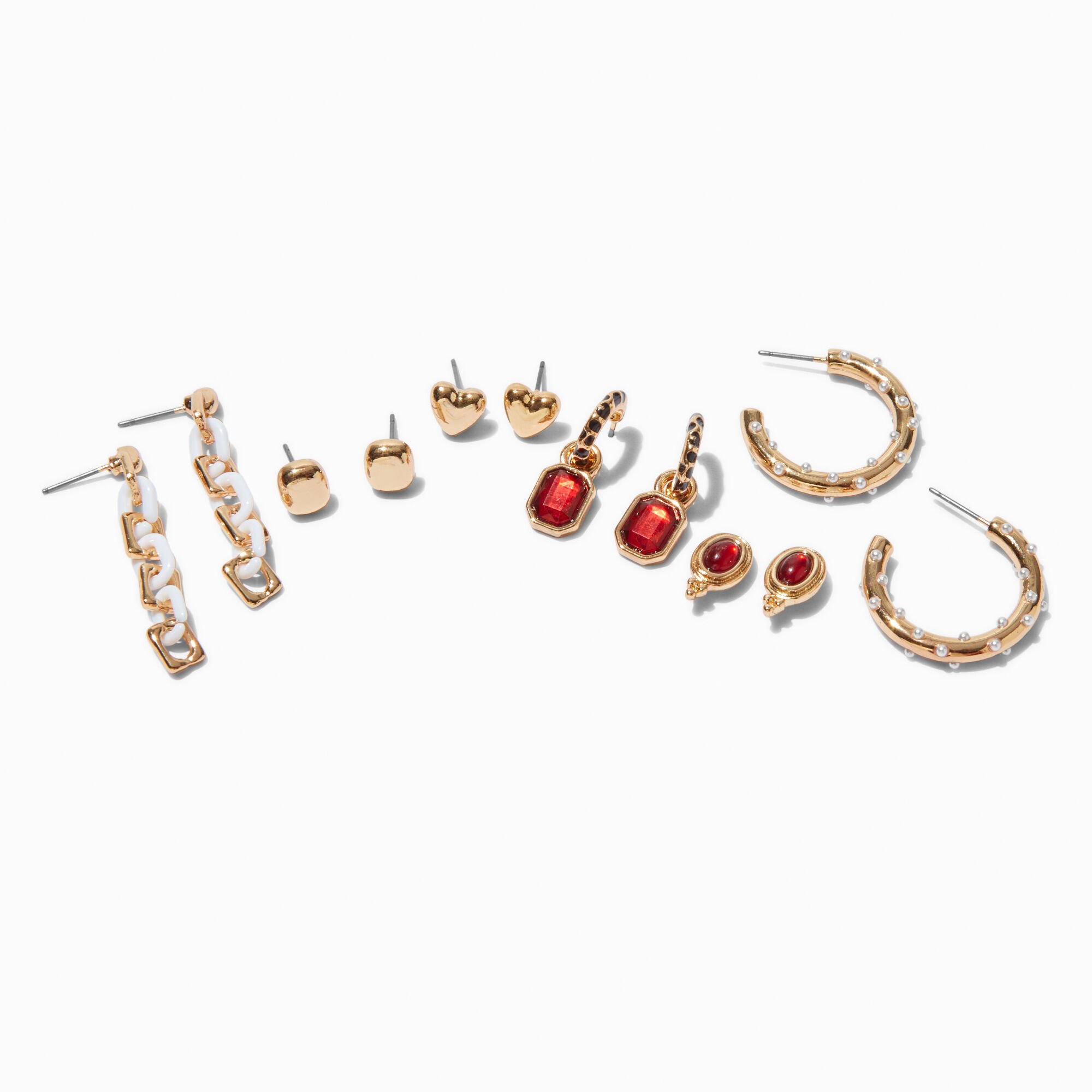 Gold-tone Chain Link Earring Stackables Set - 6 Pack,