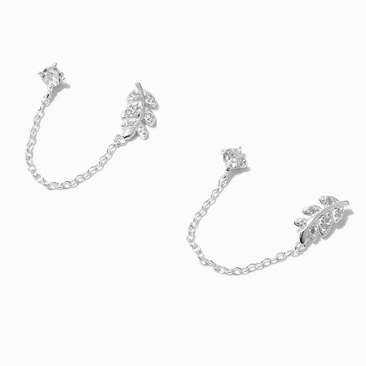 C LUXE by Claire&#39;s Sterling Silver Cubic Zirconia Leaf Connector Chain Stud Earrings,