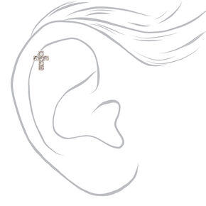 Clou d&#39;oreille pour piercing cartilage croix en strass 1,2&nbsp;mm couleurs argent&eacute;e et titan&eacute;e,