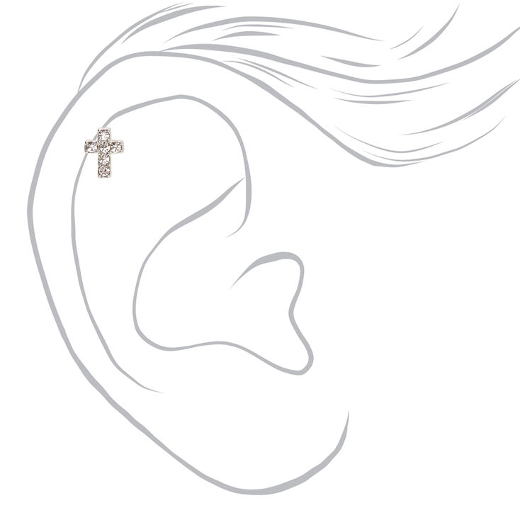Silver Titanium 16G Crystal Cross Cartilage Stud Earring,