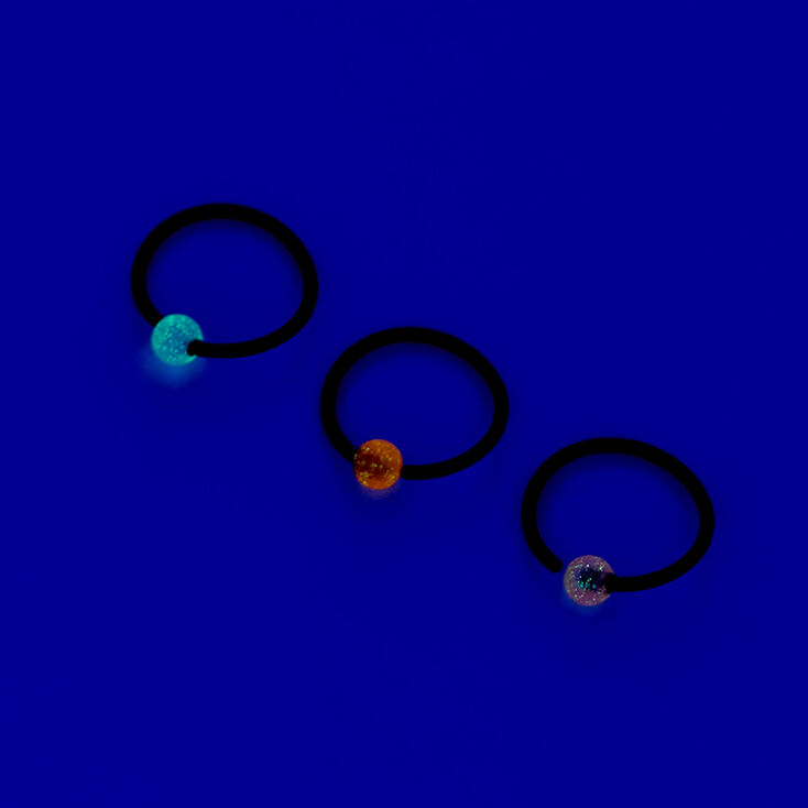 Black Glow in the Dark Ball 18G Cartilage Hoop Earring - 3 Pack,