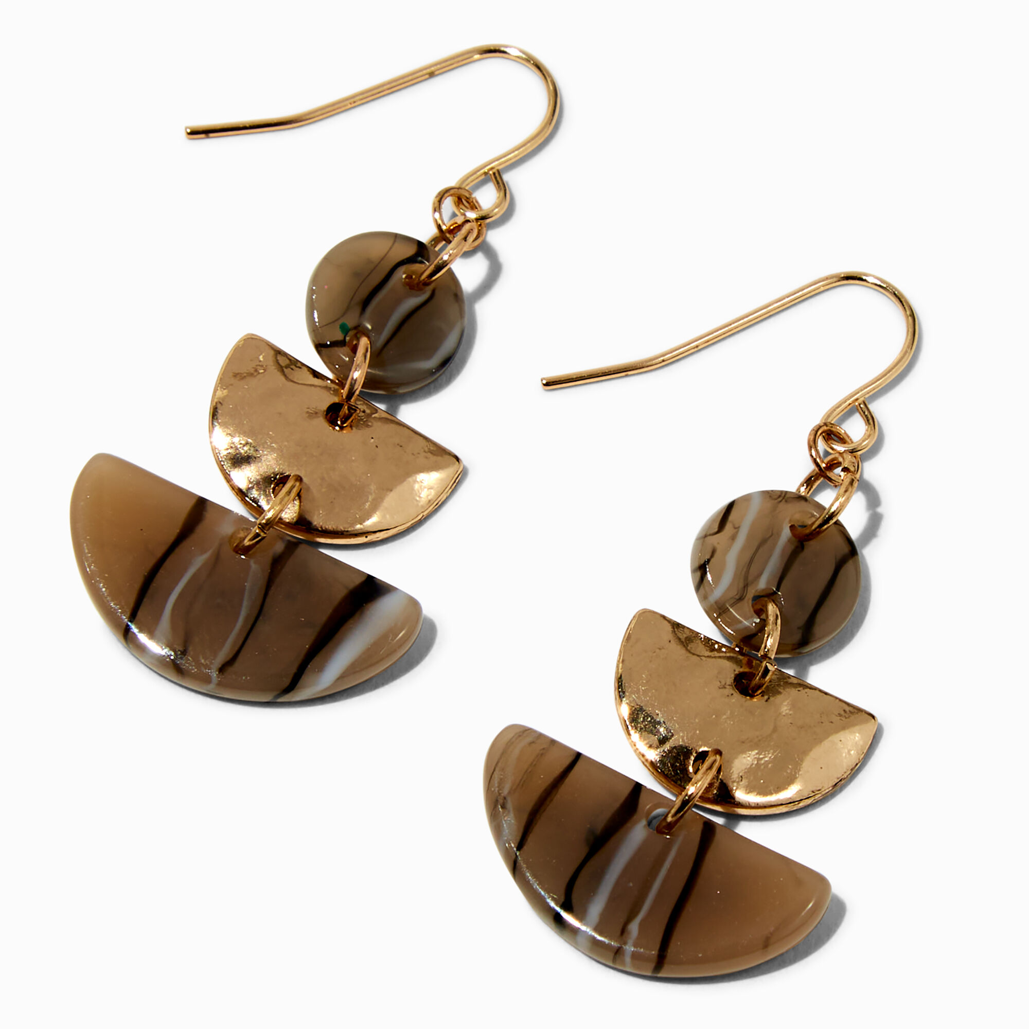 View Claires Tortoiseshell Tiered Geometric 15 Drop Earrings Gold information