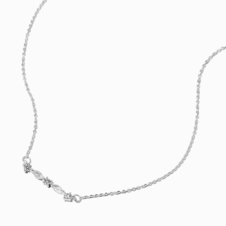 Silver-tone Cubic Zirconia Bar Pendant Necklace,
