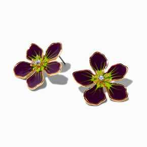 Purple Enamel Flower Stud Earrings ,
