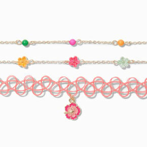 Claire&#39;s Club Hibiscus Flower Choker Necklaces - 3 Pack,