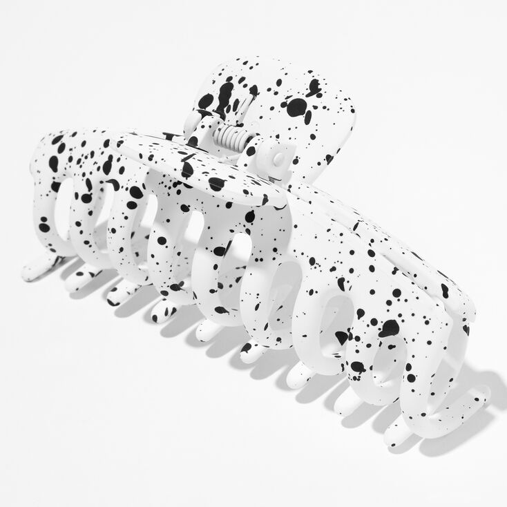 Splatter Paint Medium Hair Claw - White,