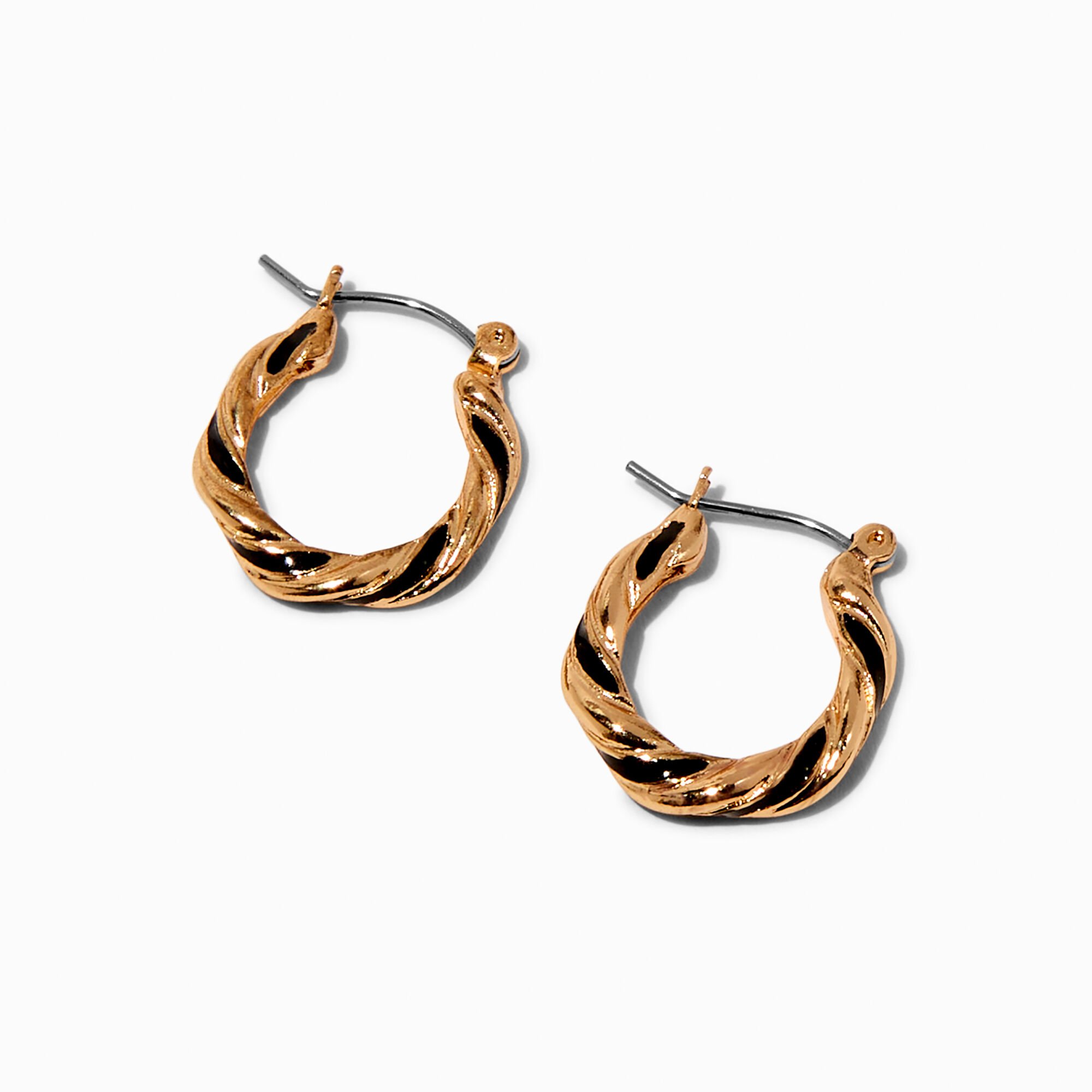 Gold-tone & Black 20mm Twisted Hoop Earrings,