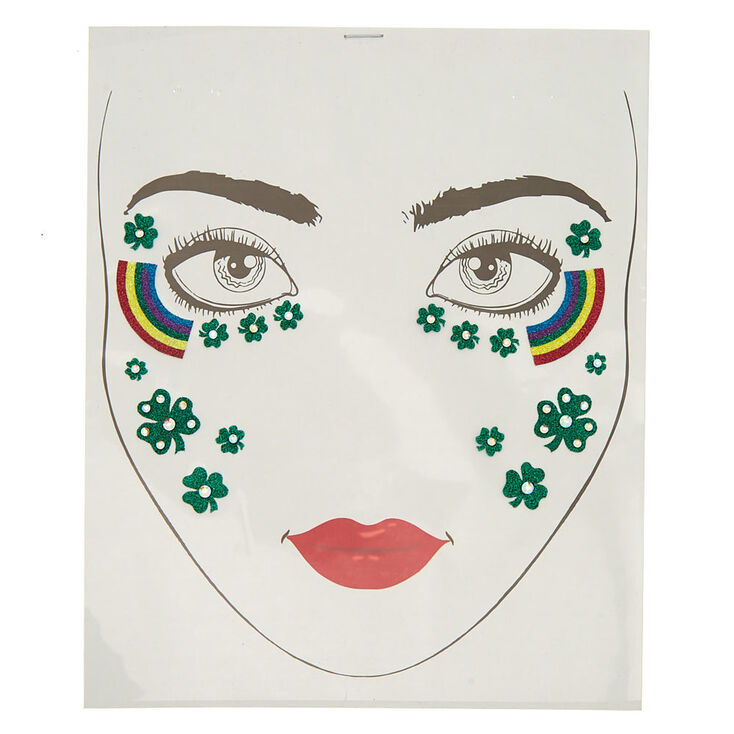 Rainbow Shamrock Face Stickers - Green,