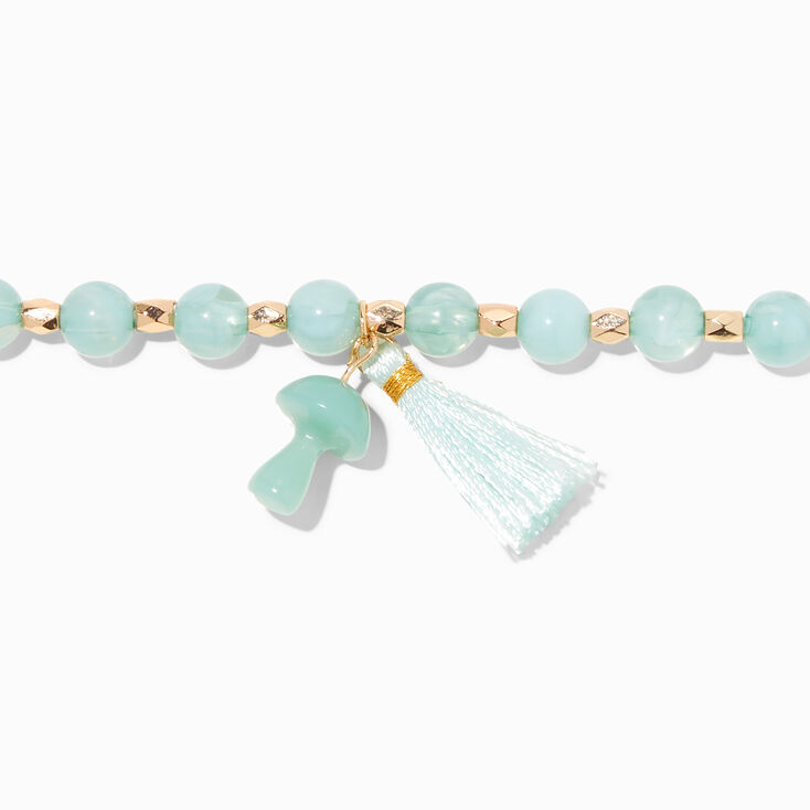 Mint Mushroom &amp; Tassel Beaded Stretch Bracelet,