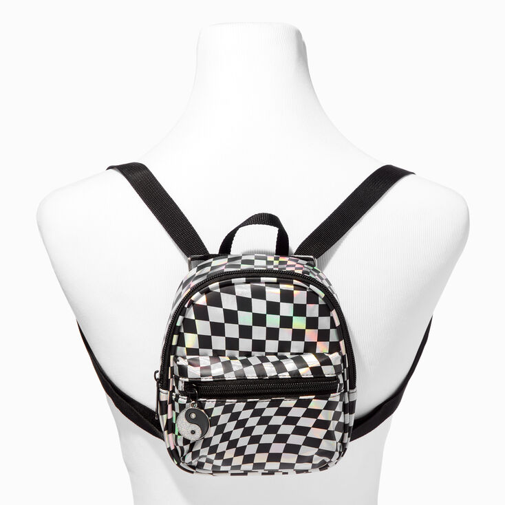 Holographic Wavy Check Mini Crossbody Backpack,