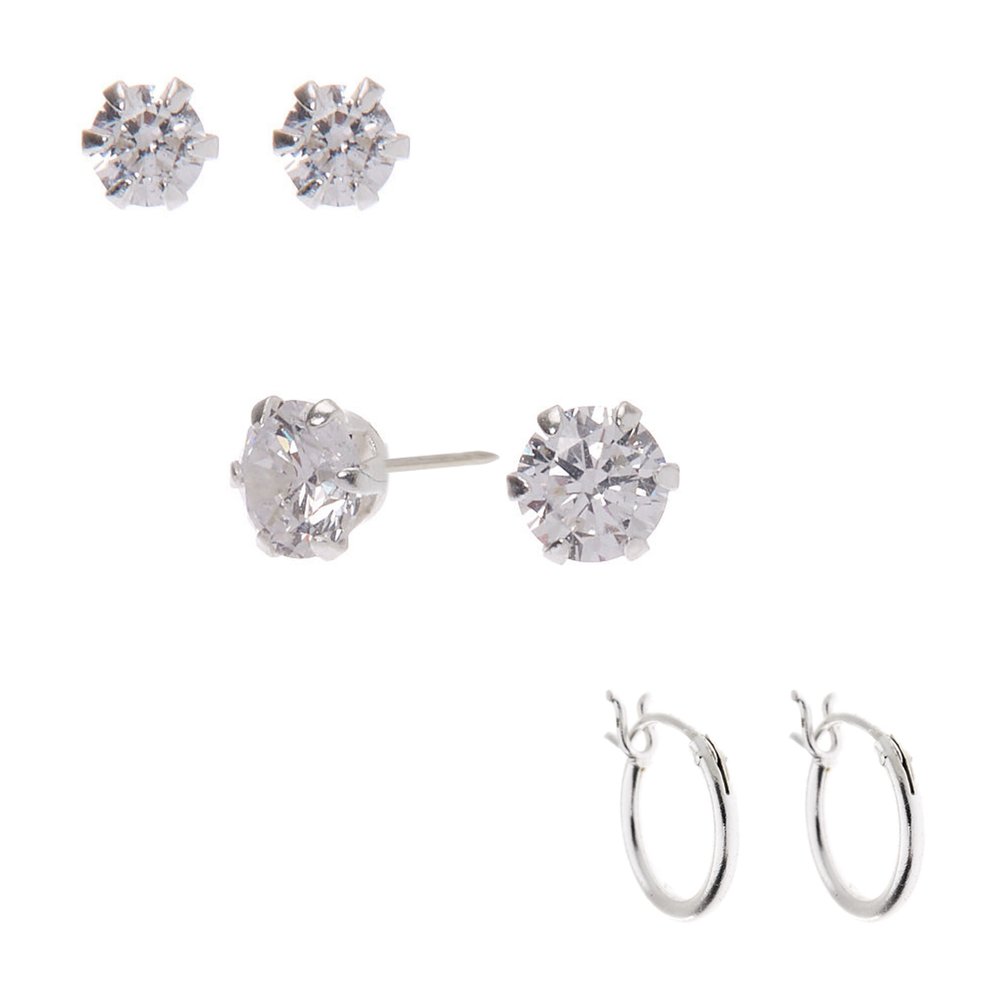 Silver Cubic Zirconia Stud & Hoop Diamante Earring Pack