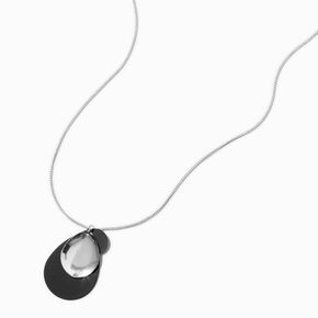 Silver-tone Black Oval Disc Long Necklace ,
