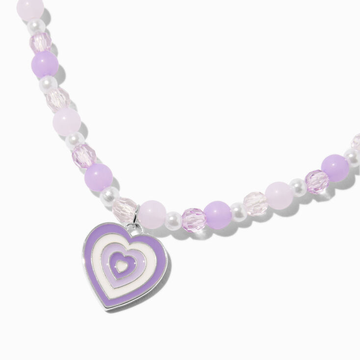 Purple Pulsing Heart Beaded Pendant Necklace,