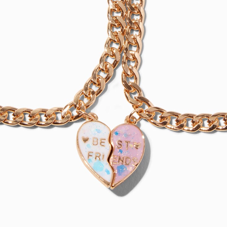 Best Friends UV Color-Changing Split Heart Curb Chain Bracelets - 2 Pack,
